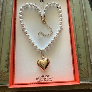 House of Harlow 1960 Pearl Necklace with Gold Heart Pendant